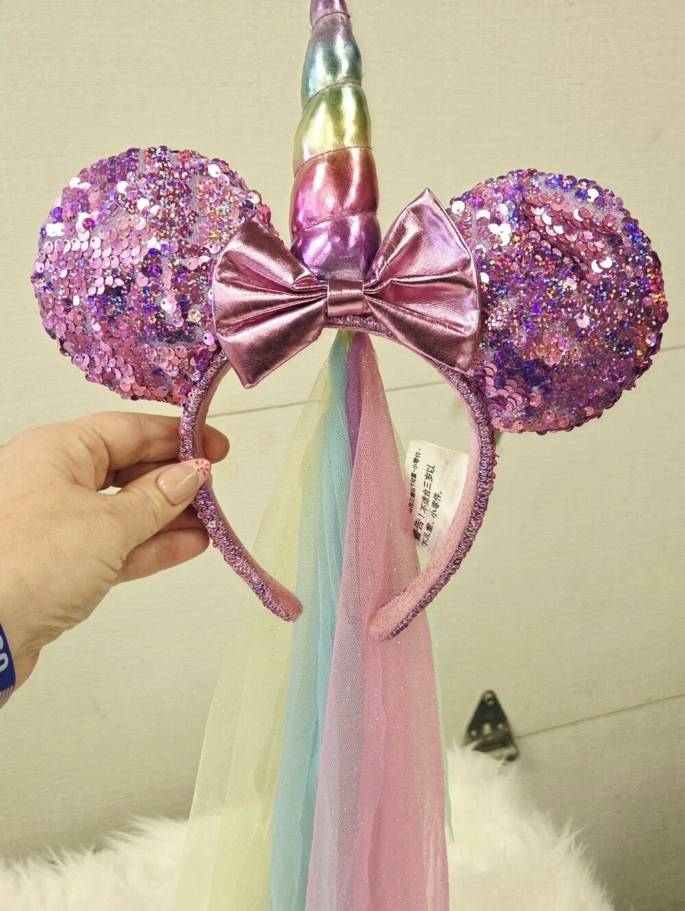 Disney Parks Unicorn Sequin Ear Headband with Rainbow Veil